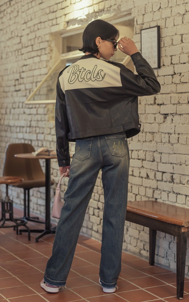 ☆【BITTER CELLS】Eco Leather Lacing Jacket-Black | もごつ