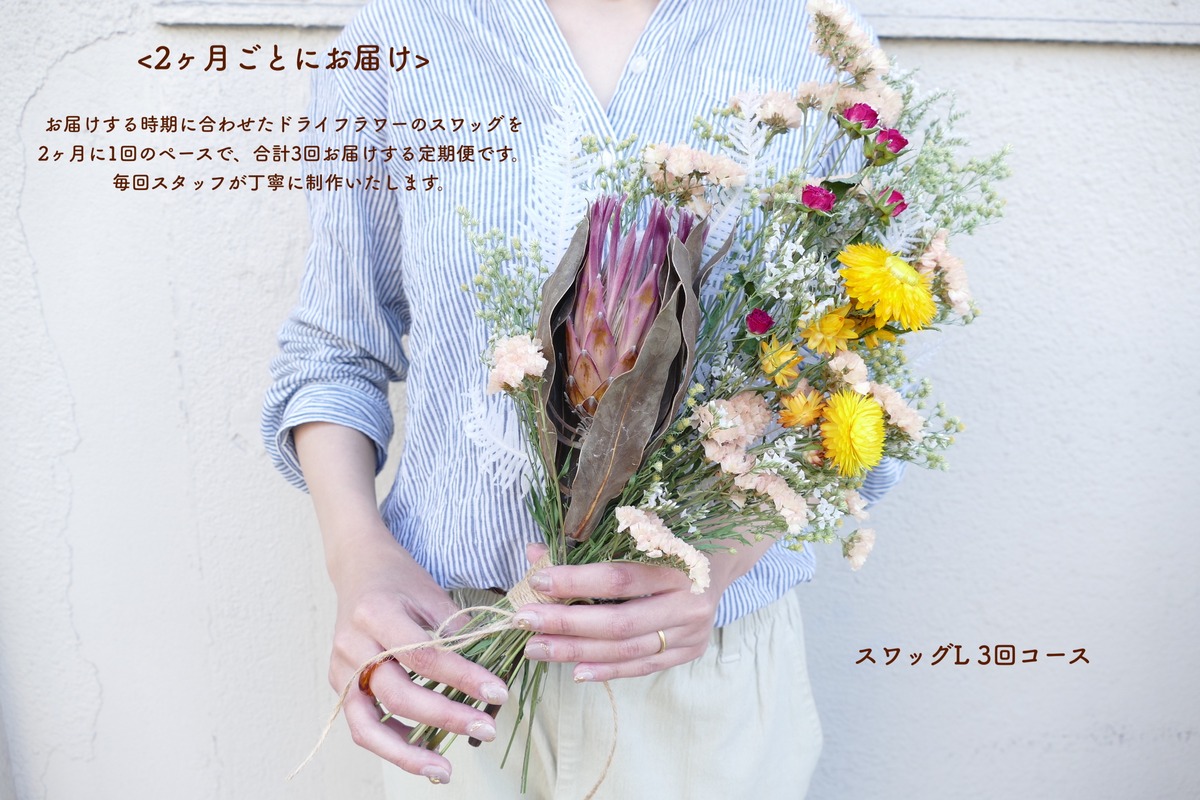 2ヶ月毎にお届け>ドライフラワーのスワッグ(L) 3回コース | ドライ 
