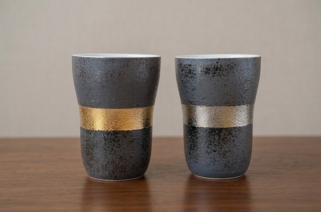 フリーカップセット　丸　黒金&銀彩