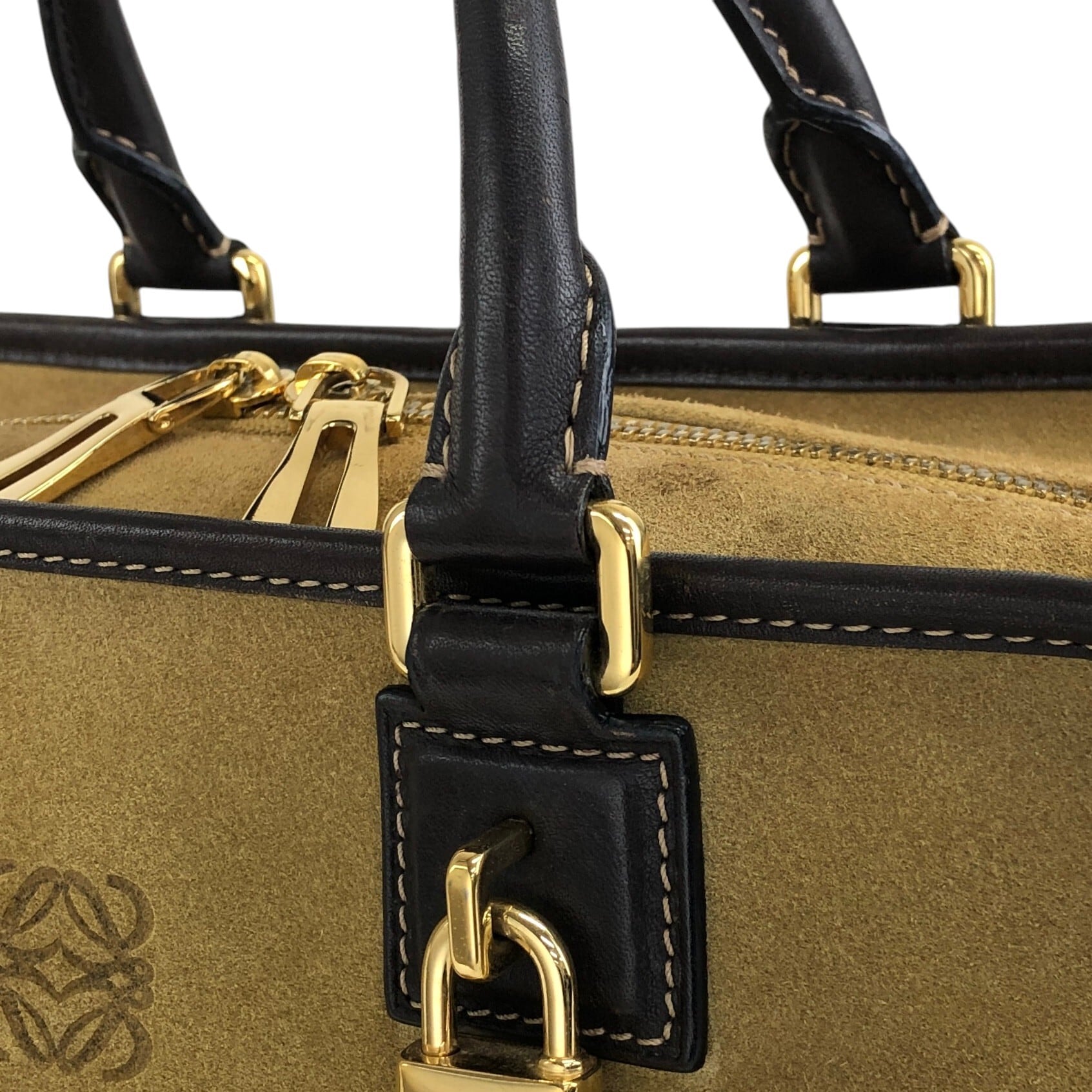 LOEWE ロエベ アマソナ28 ハンドバッグ ベージュ アナグラム スエード