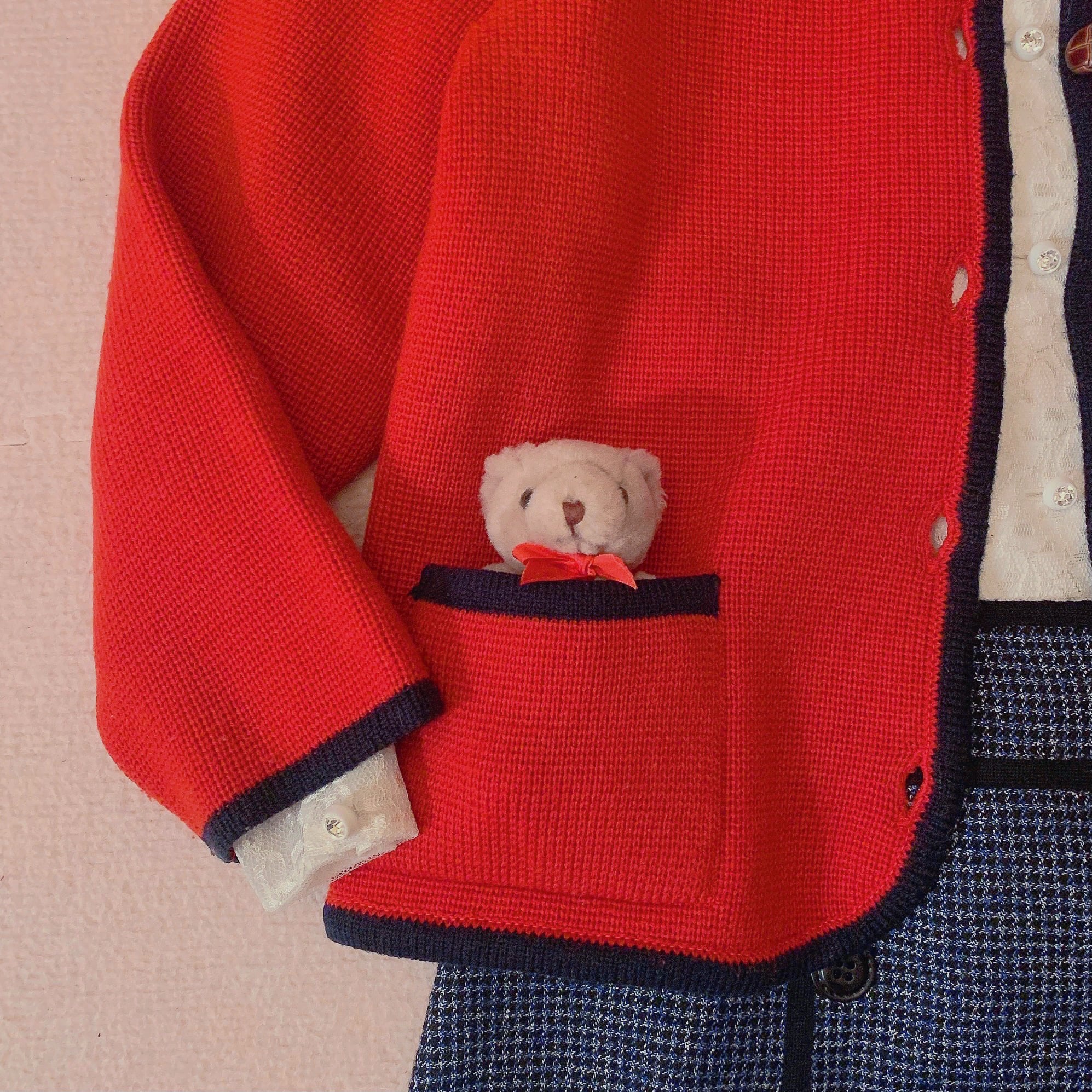 red × navy piping knit cardigan