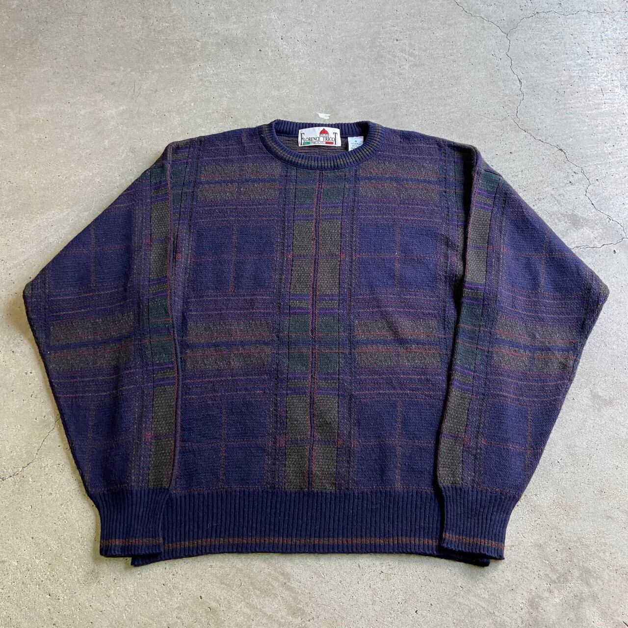 イタリア製 Florence Tricot チェック柄 総柄 アクリル ウール ニットセーター メンズs 古着 ネイビー 紺 ニットセーター Ws21 2 Cave 古着屋 公式 古着通販サイト