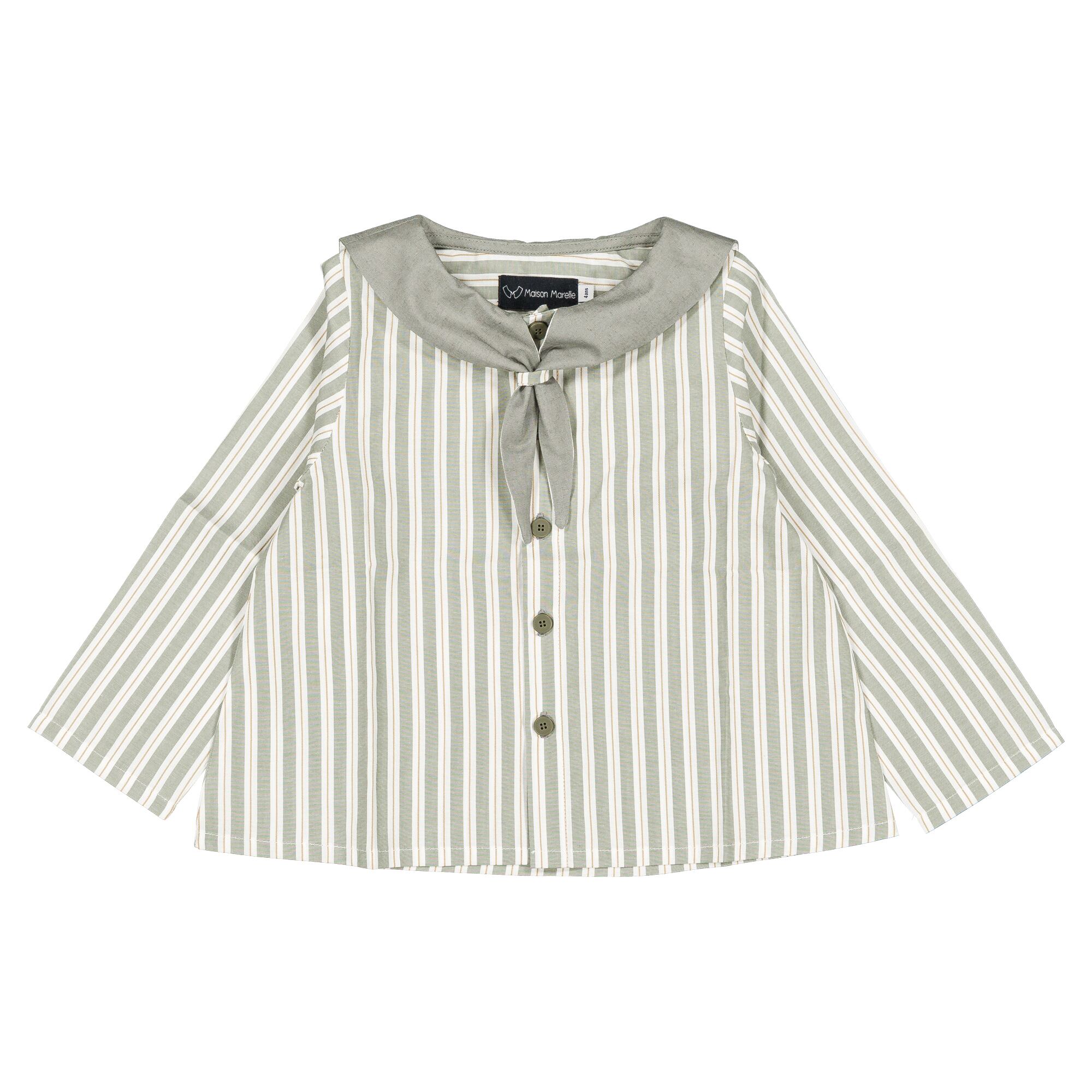 【予約・特典あり】Maison Marelle / Blouse MONGE - sauge stripes / 6Y~12Y