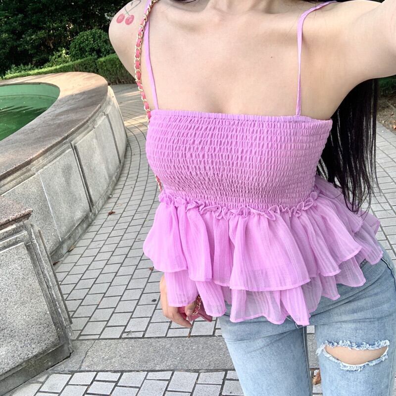 シフォンブラウス サマー薄手ショート 大人ガーリー スウィート キュート カジュアル 夏物 ガールズファッション64740224692