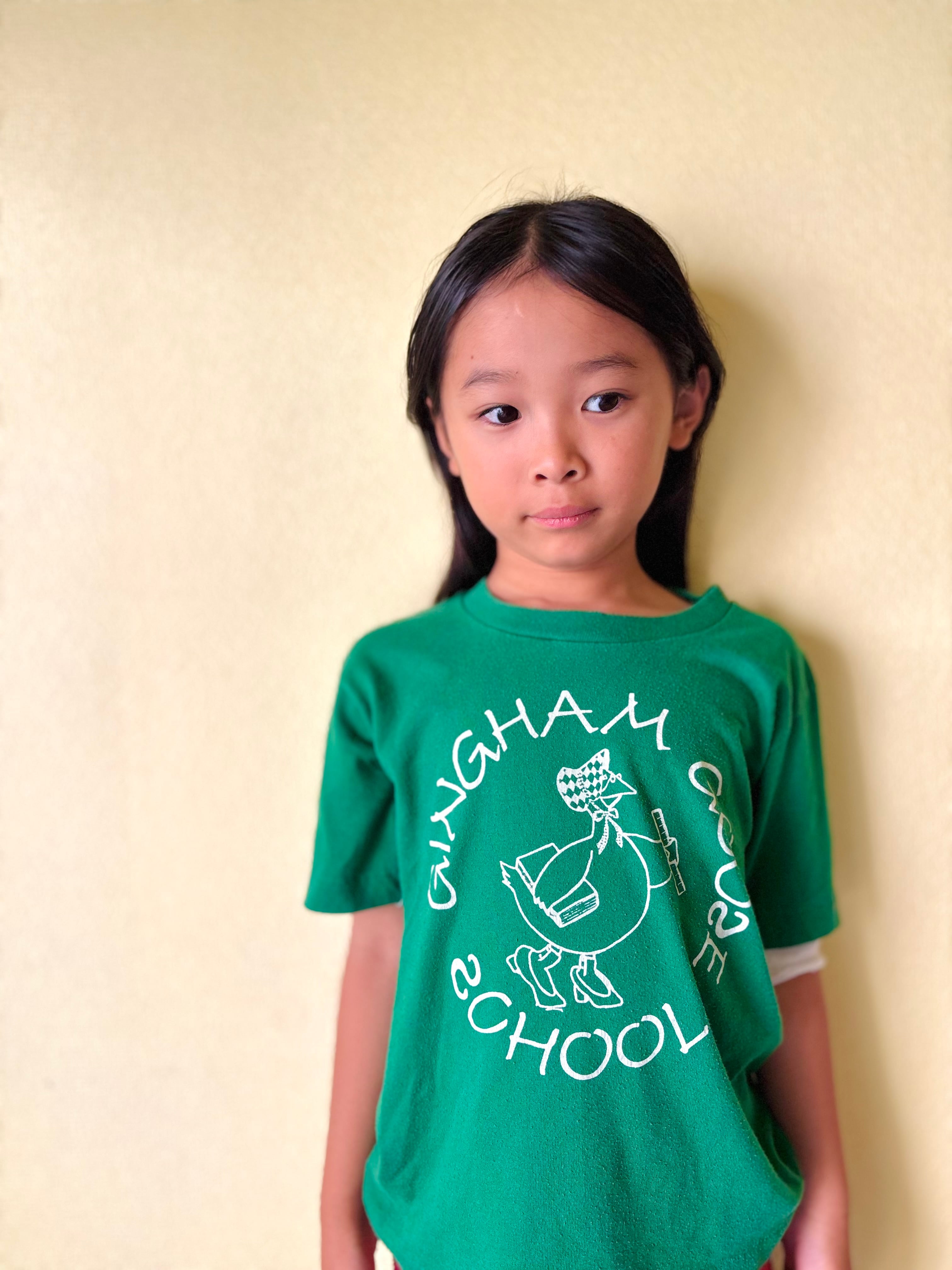 【KIDS vintage】 90's vintage GINGHAM GOOSE school T-sh. size:5-7y