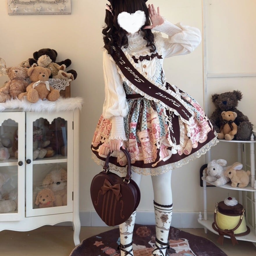 ロリィタ猫 ふわふわ ジャンパースカート サッシュ タスキ付き