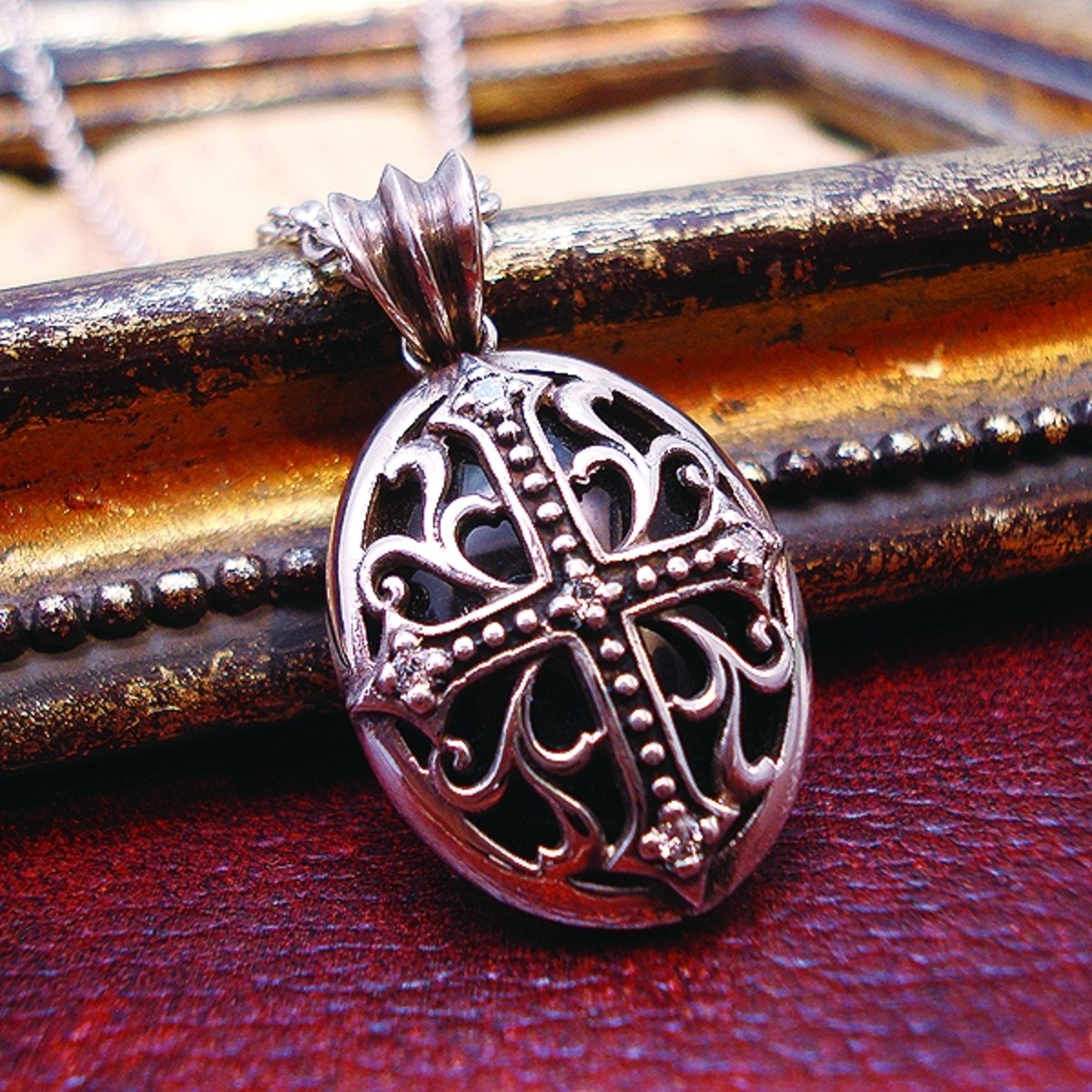 SILVER925 Pendant TOP -シルバー925 オニキス ジルコニア アラベスク 