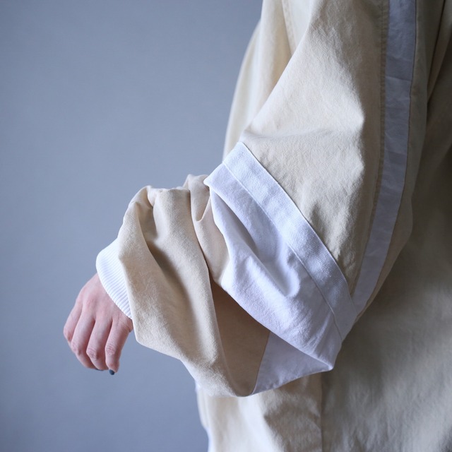 bi-color coloring cable knit switching design super wide silhouette pullover