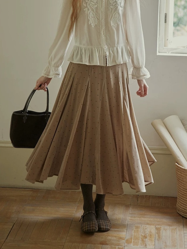 Brun Crème Dot Velour Flare Skirt F0843