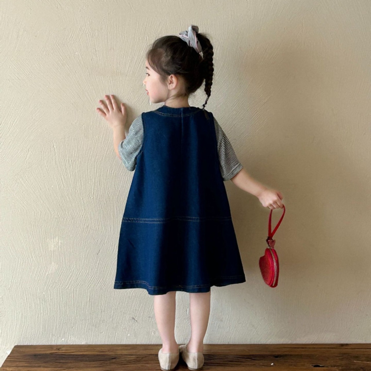 夏シンプルデニムベストドレス