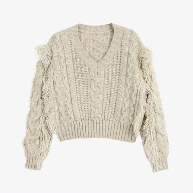 v-neck tassel short sweater