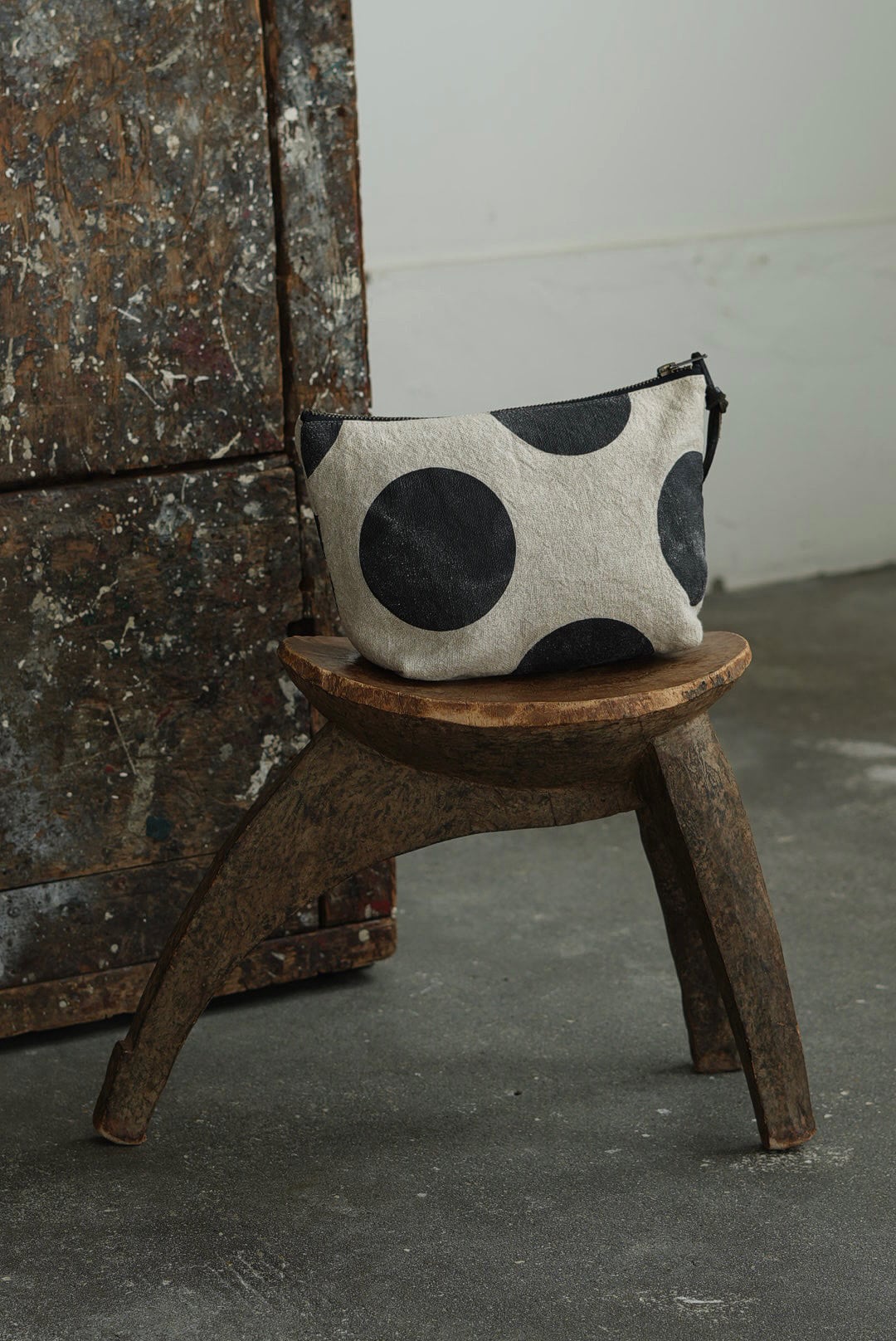 YVES ANDRIEUX - MEDIUM POUCH (VINTAGE FRENCH LINEN + DOT)