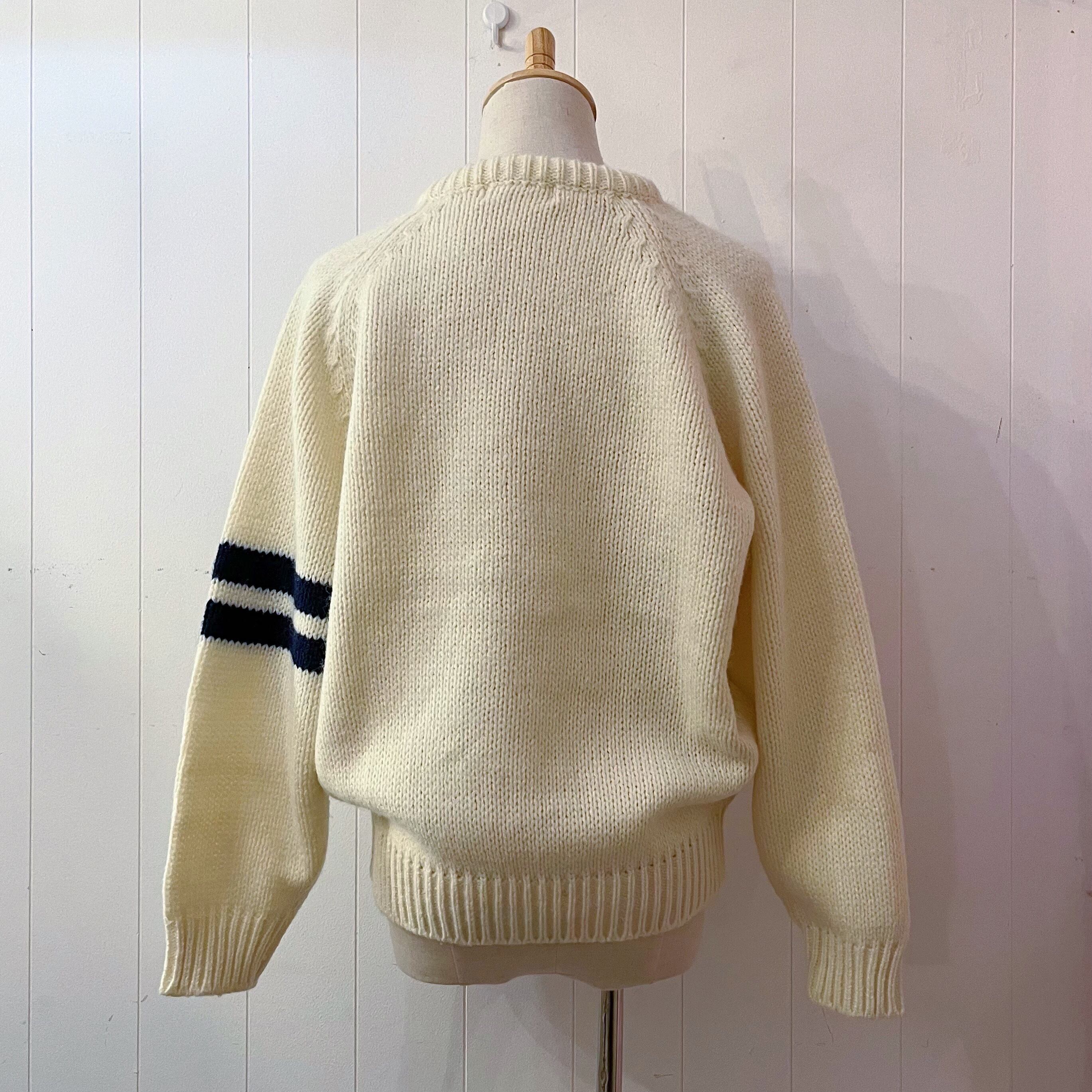 navy double line crew neck sweater