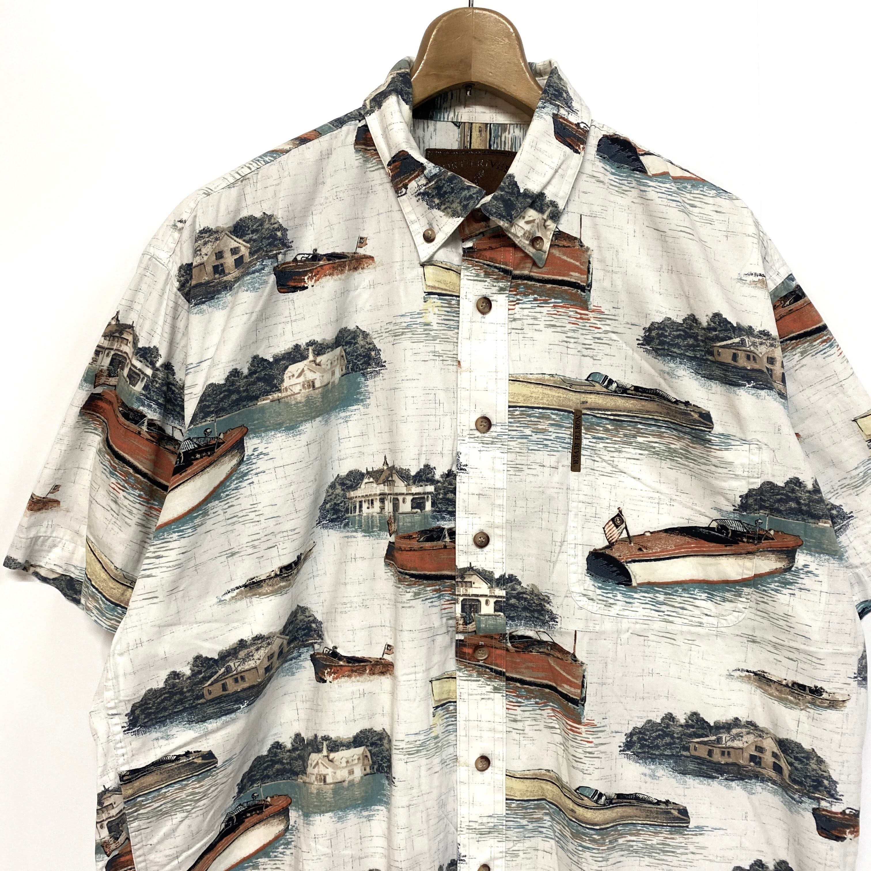 North River ノースリバー　総柄シャツ 船柄 メンズL【半袖シャツ】【CS2301-50】【P2000】 | cave  古着屋【公式】古着通販サイト