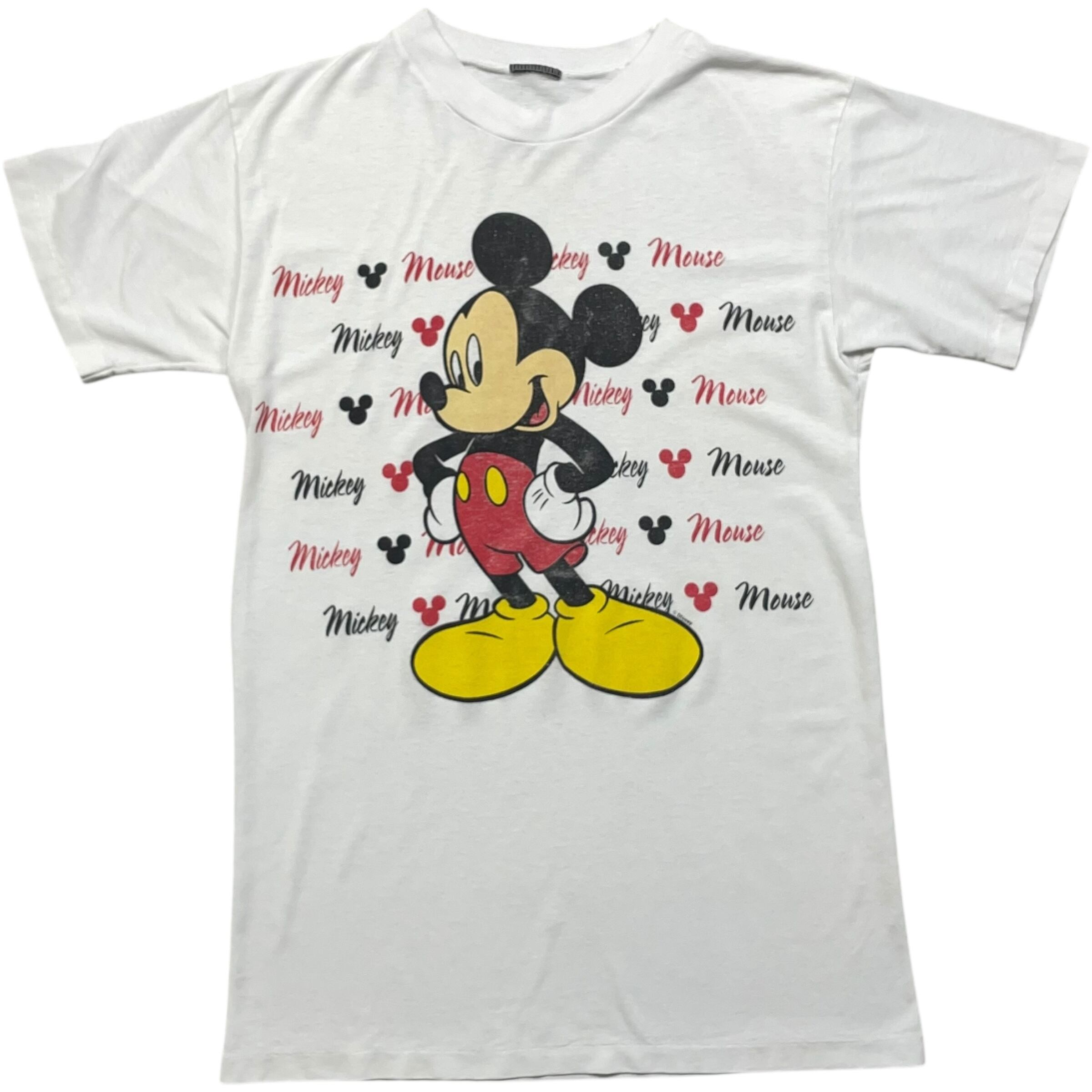 《S》 Disney ディズニー Tシャツ ミッキーマウス プリント シングルステッチ ホワイト 90年代 vintage no.7389