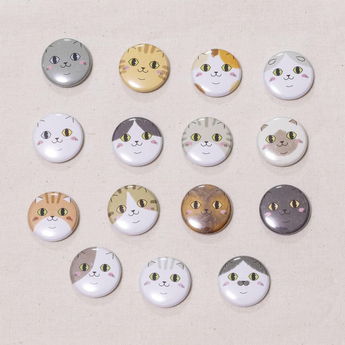 豆缶バッジ 25mm 小さめ / グッズ 缶バッジ ねこ 顔 アップ イラスト