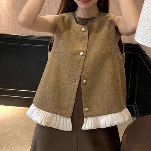 lace design round neck vest