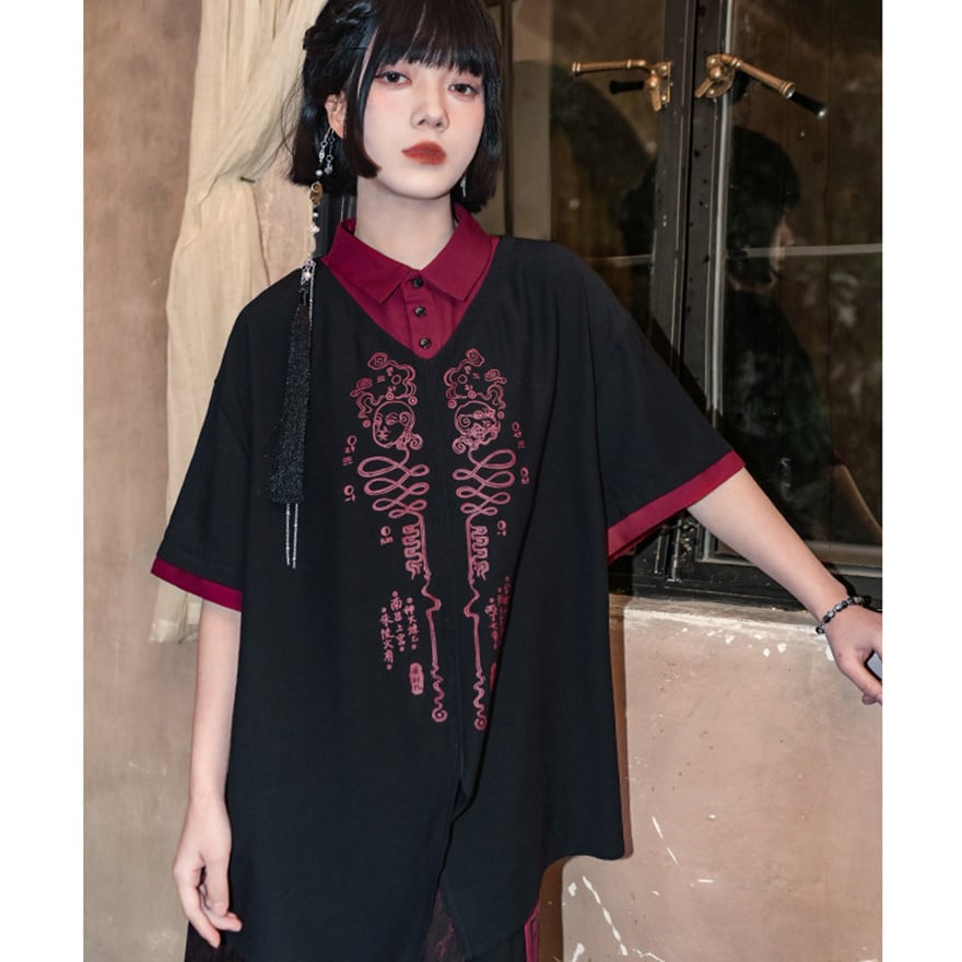 地雷系 サブカル系 フェイクツーピース シャツ ネクタイ 病みかわいい|天使と悪魔