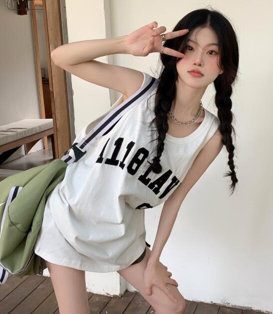 夏ファッション レディース トップス ベスト ノースリーブ シンプル ゆったり ガーリッシュ