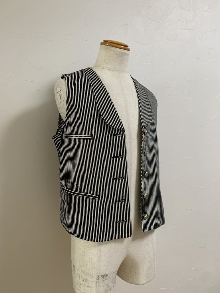 Hickory Stripe Pattern Shawl Collar Vest "Ralph Lauren　Dead Stock"