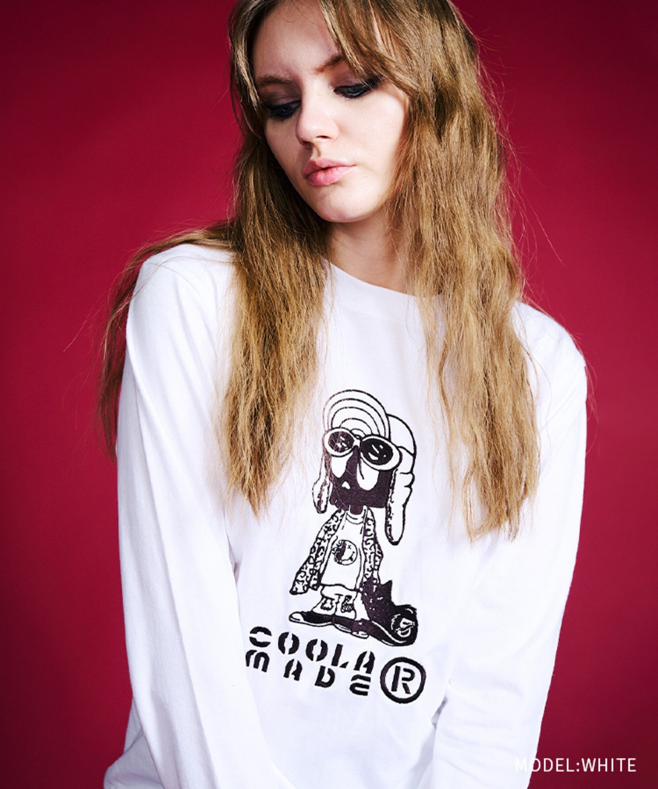 ロッキンスカルエンブロイダリーL/SベーシックTシャツ (WHITE)　CQ-47080