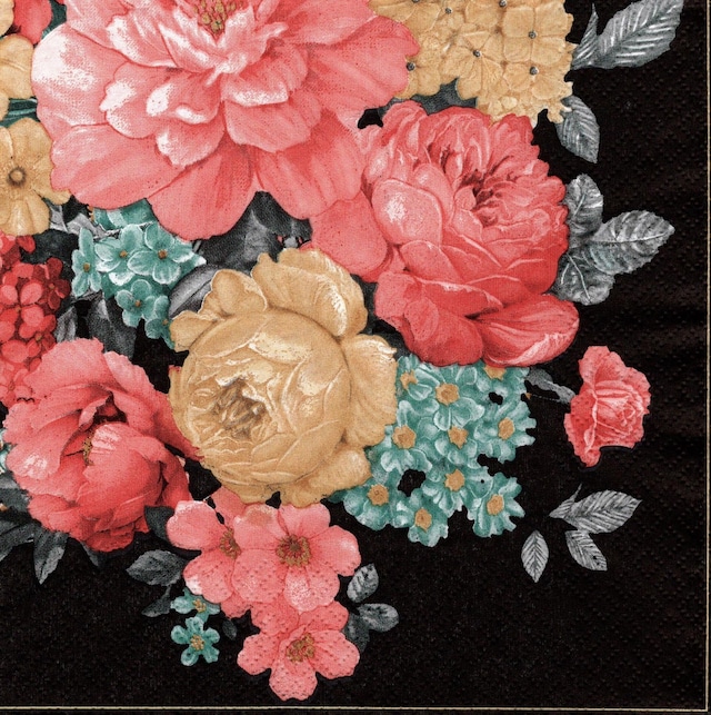 【Maki】バラ売り2枚 ランチサイズ ペーパーナプキン Bunch of Flowers with Mandala ダーククラレット