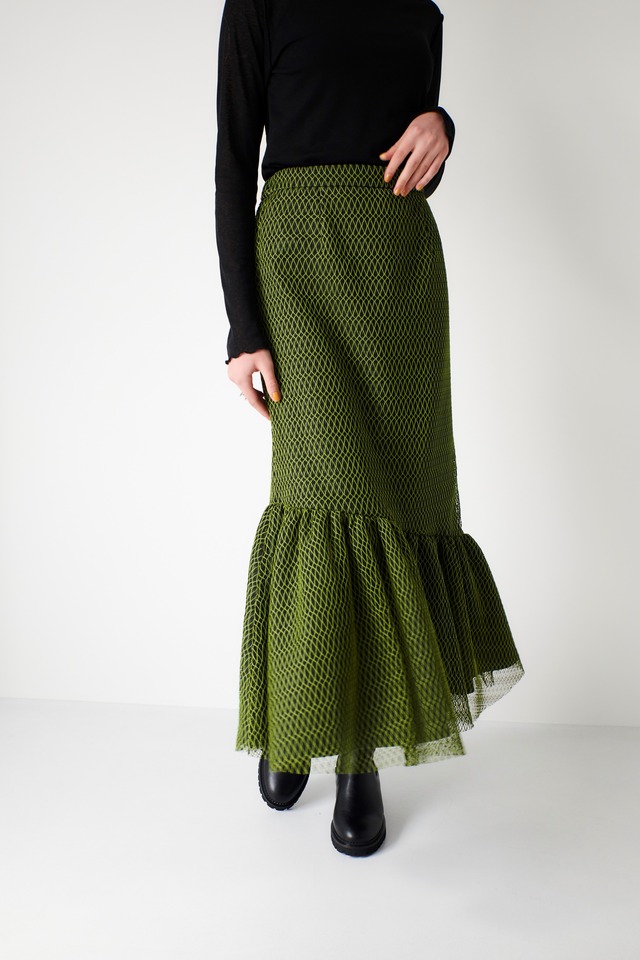 Bicolor net lace skirt GREEN