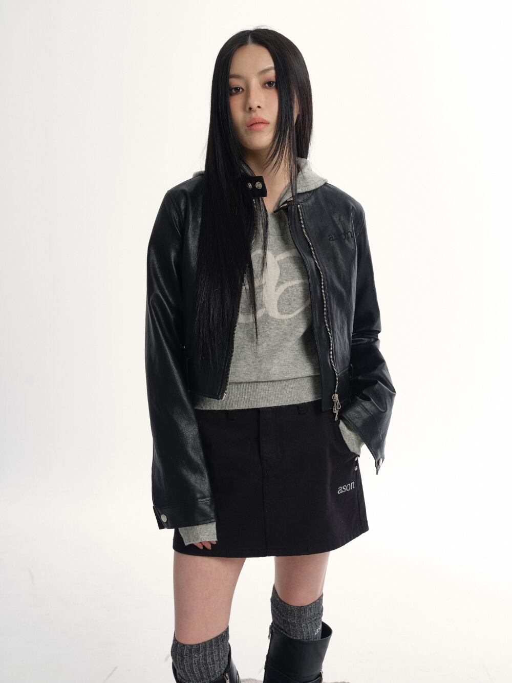 as”on] SLIM LEATHER JACKET 正規品 韓国ブランド 韓国通販 韓国代行