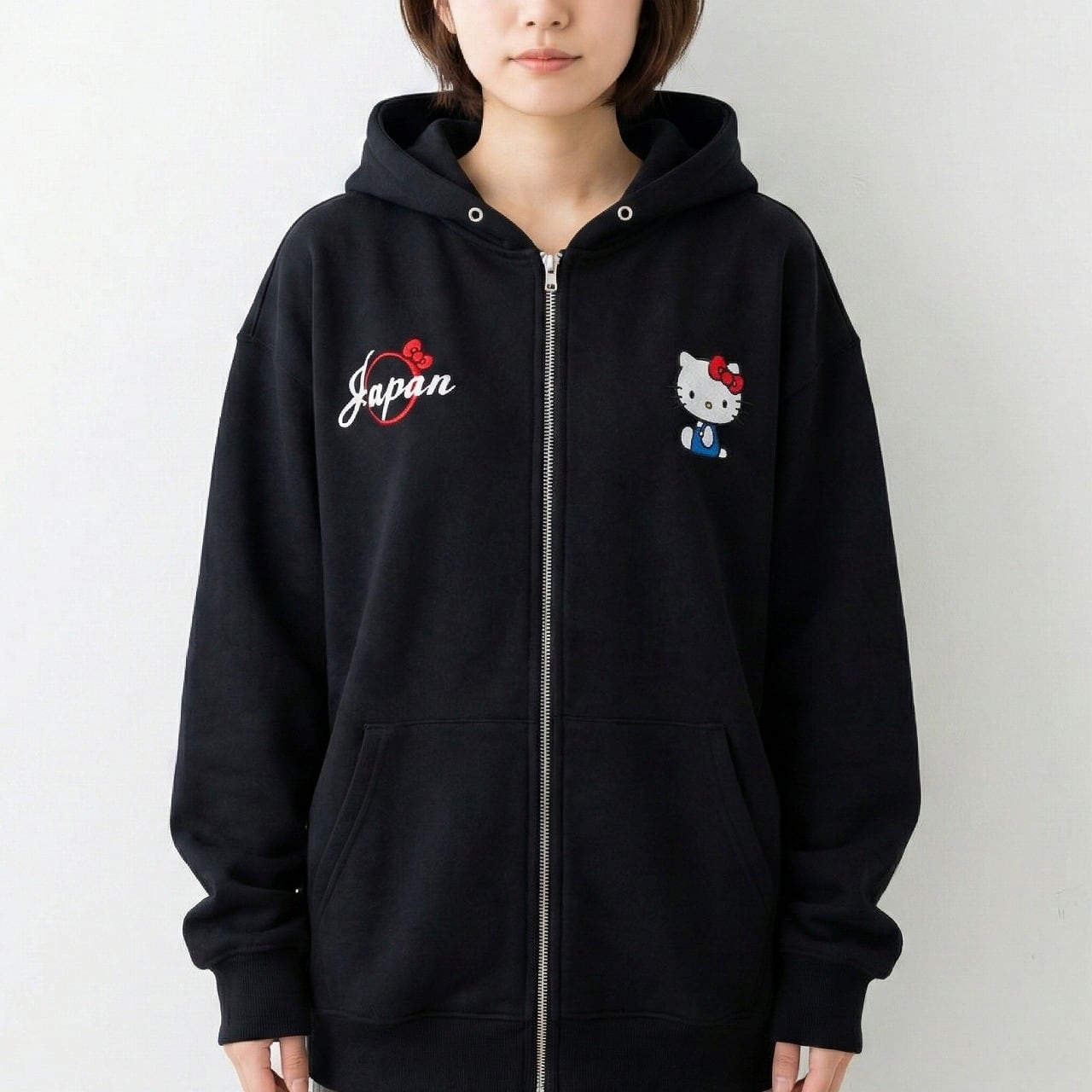 絡繰魂 ハローキティ パーカー XL ブラック 北斎 波裏 豪華総刺繍 黒