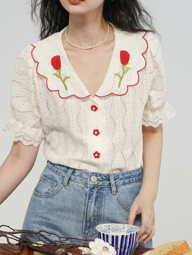 Embroidery rose blouse（エンブロイダリーローズブラウス）b-946