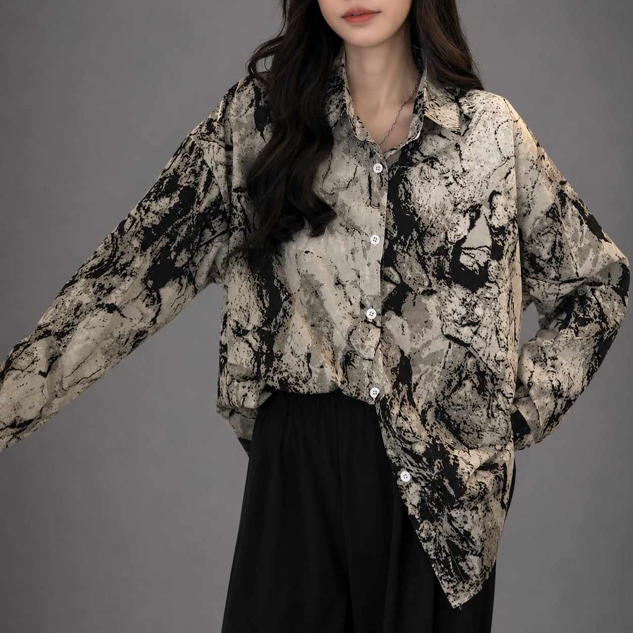 marble print shirt / l0410