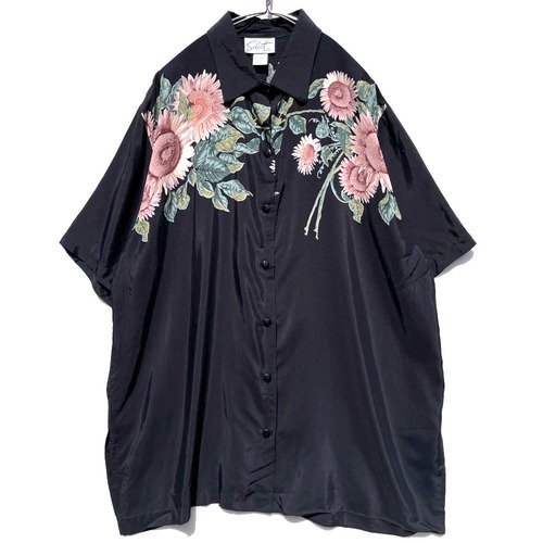 [Seleet - Made In USA] Vintage Flower Print S/S Rayon Shirt [1980s-] Vintage Rayon Shirt