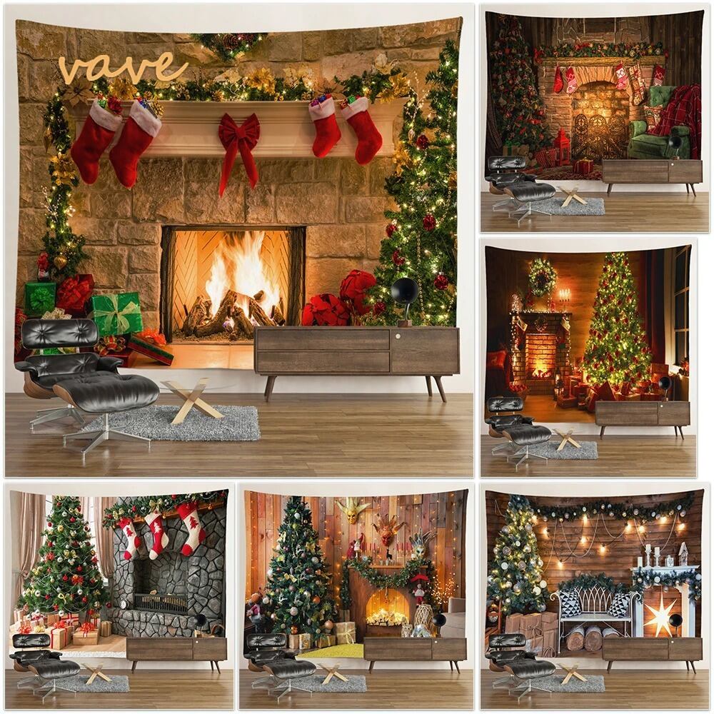 壁掛け タペストリー クリスマスツリー サンタクロース 暖炉 欧米 聖夜