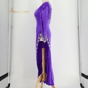 【イングランド製 社交ダンス衣装】パープル chrisanne クリスアン ラテン ドレス ワンピース 紫 ベロア 高級感 上品 デモ ラテンドレス エレガント 舞台衣装 オシャレ おしゃれ 丈違い