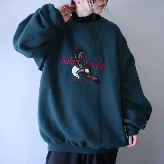 "刺繍×鷲" good coloring design XXL over silhouette sweat