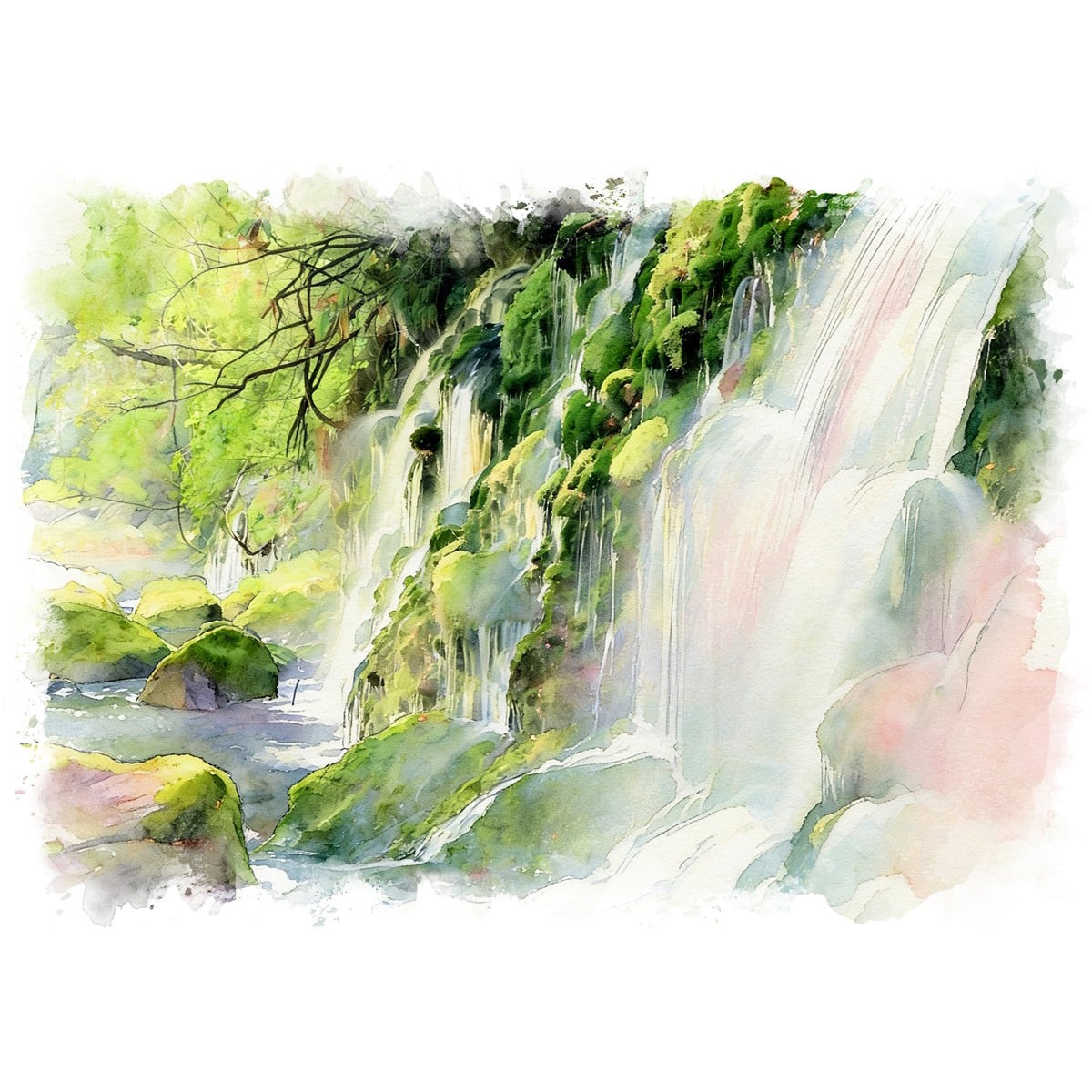 絵画 日本 秋田県にかほ市 夏の元滝伏流水の風景 インテリアアート額