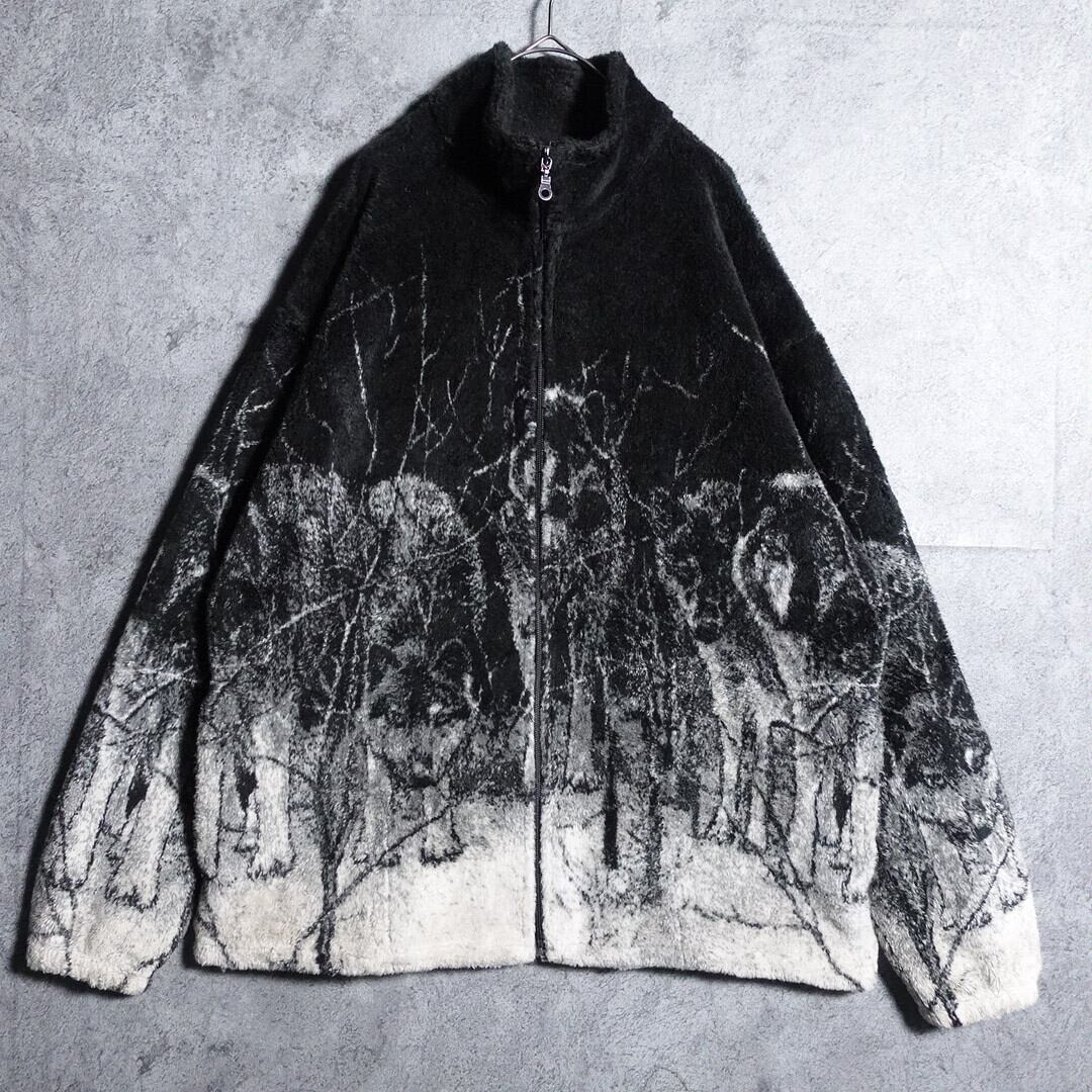 Wolf Pattern Double Sided Animal Fleece Jacket
