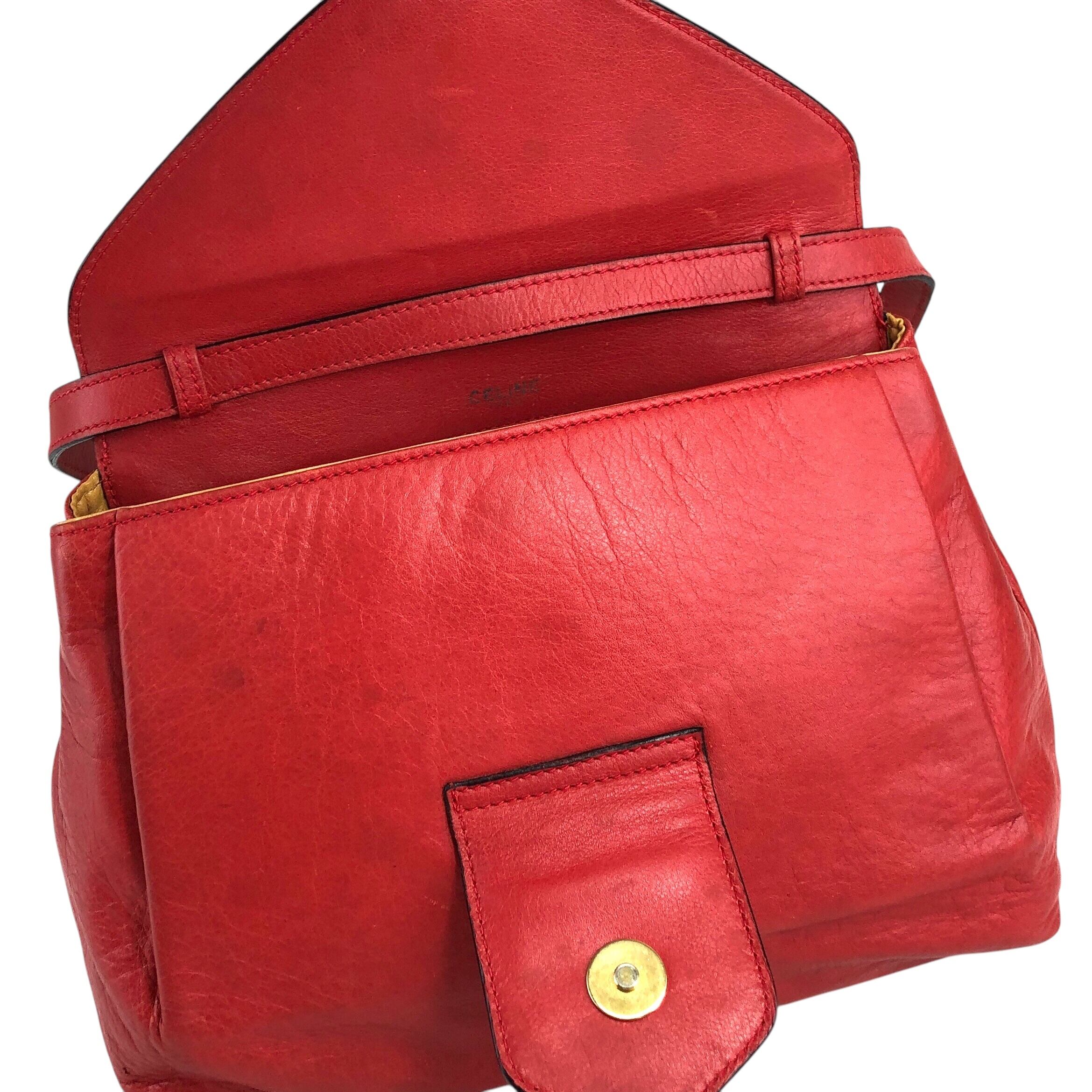 ヴィンテージ CELINE レザーショルダーバッグ CELINE セリーヌ ショルダーバッグ レッド ブラゾン レザー vintage