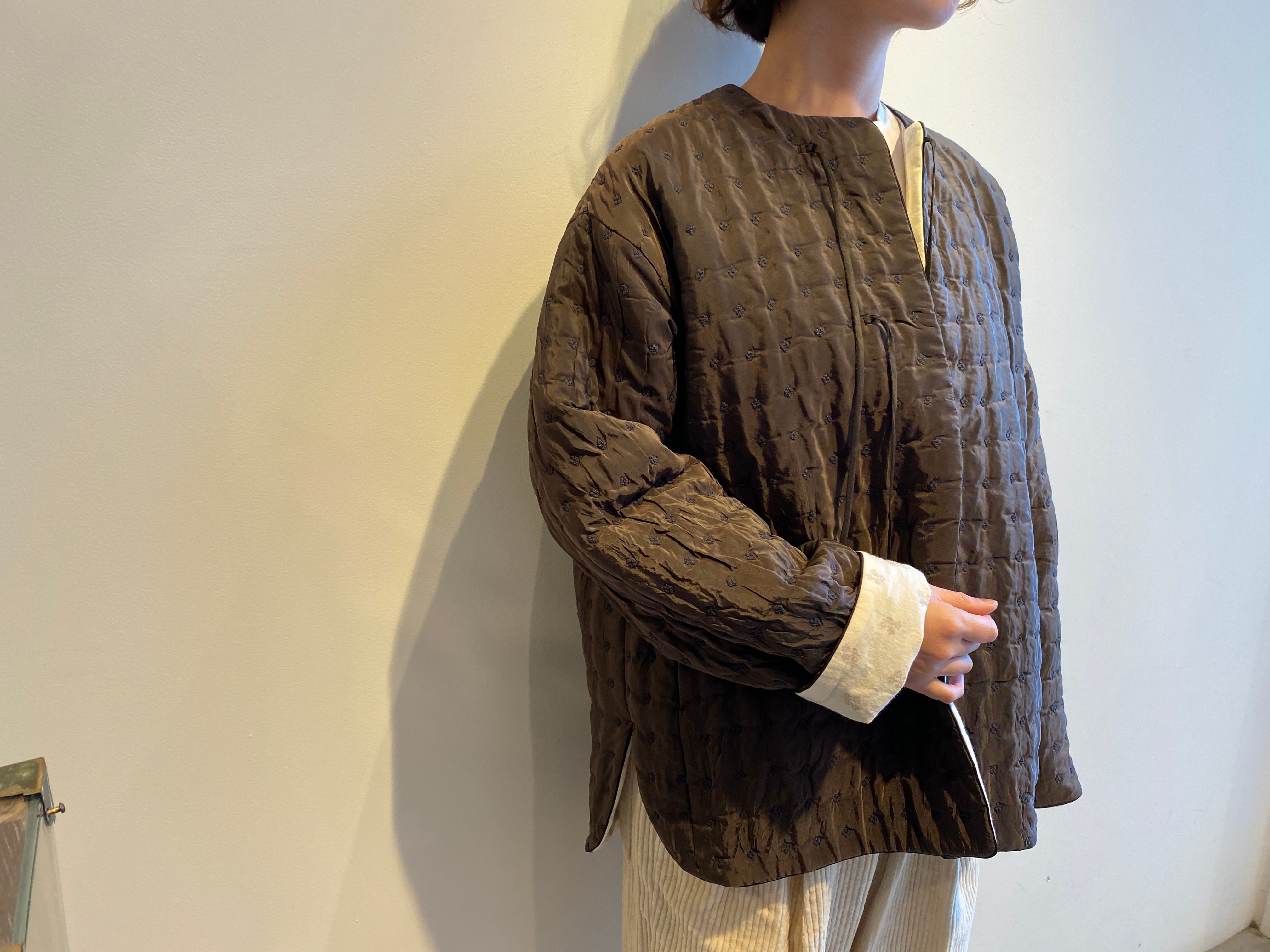 希少【美品】45R ノーカラーコート R＆♡刺繍 コットンリネン インディゴ 2 45R北海道本裏毛の908コート（インディゴ）: WOMEN｜45R