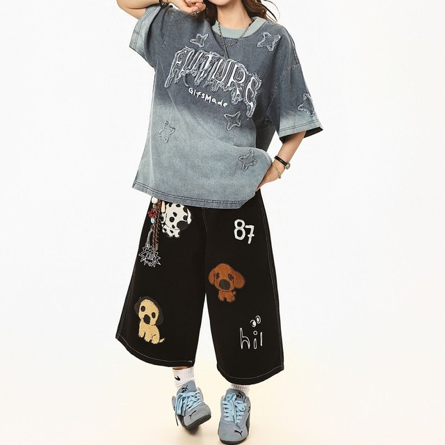 スターダメージレタリングウォッシュライクTシャツ 2col R02320