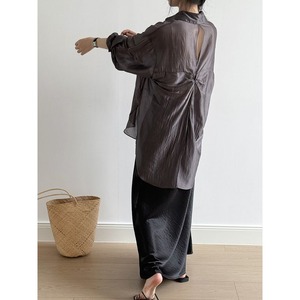 back shirring sheer long shirt   101409