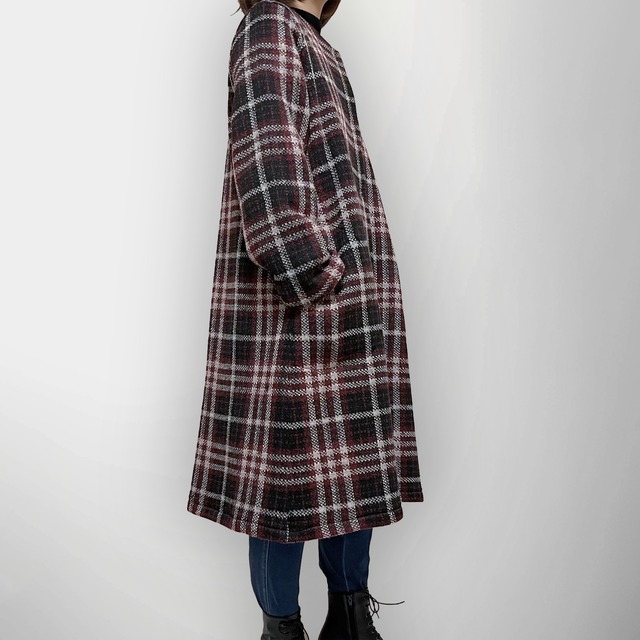 人気シリーズ ノーカラーコート｜赤チェック｜画像5