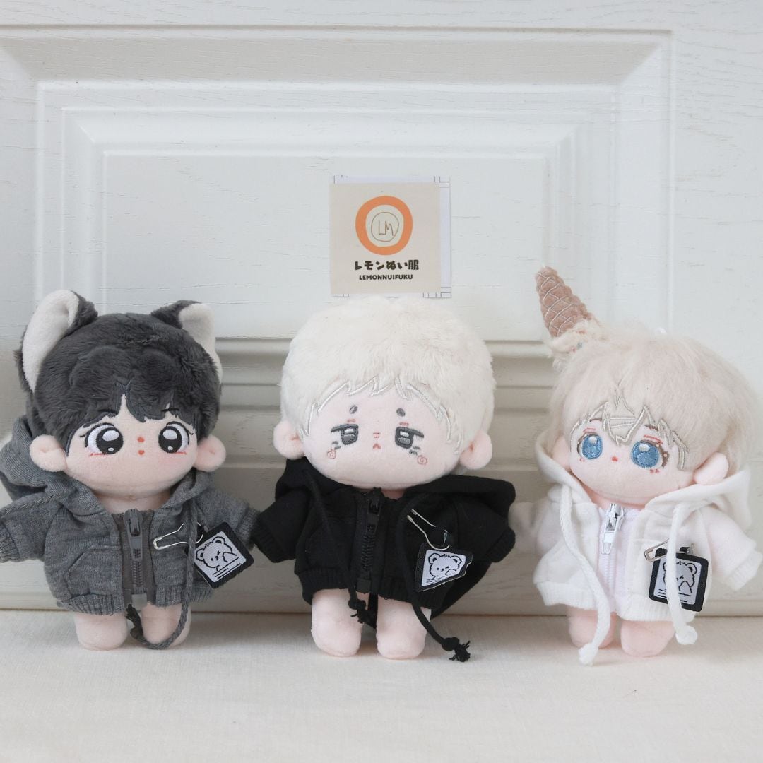 10cm 着せ替え ぬい服 小さい くま柄 パーカー トップス 黒 白 グレー