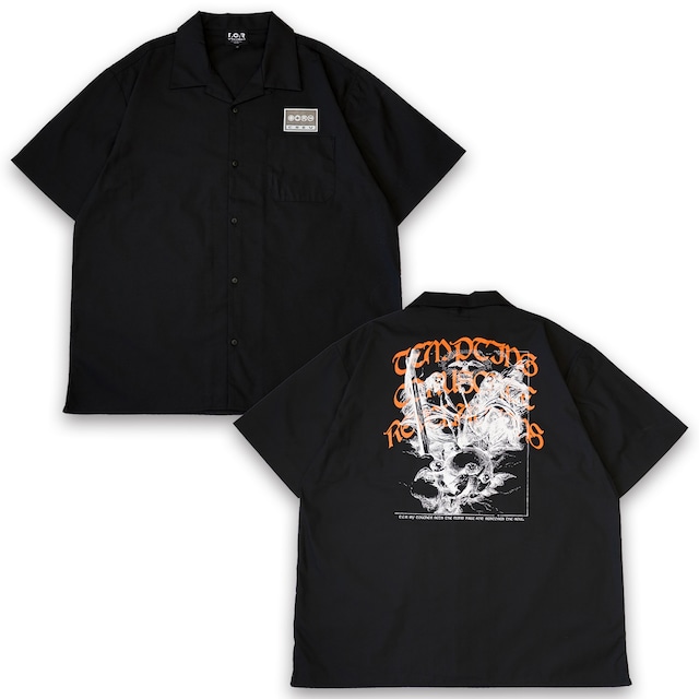 T.C.R GOD CREW BUFFALO OPEN COLLAR S/S SHIRTS  - exclusive -  BLACK