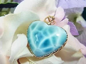 【高品質/SAラリマー】波模様の美しいハート♡こだわりの飾り枠/14金♡ｗ91♡神秘な透明感♡