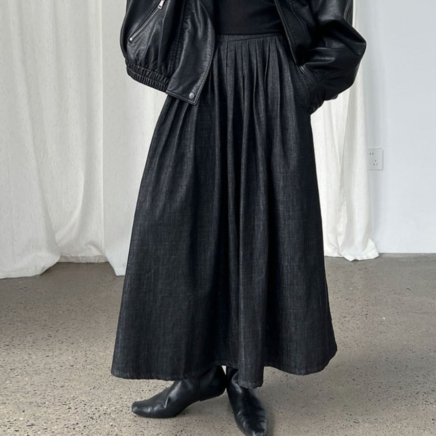 gathered long skirt J00133