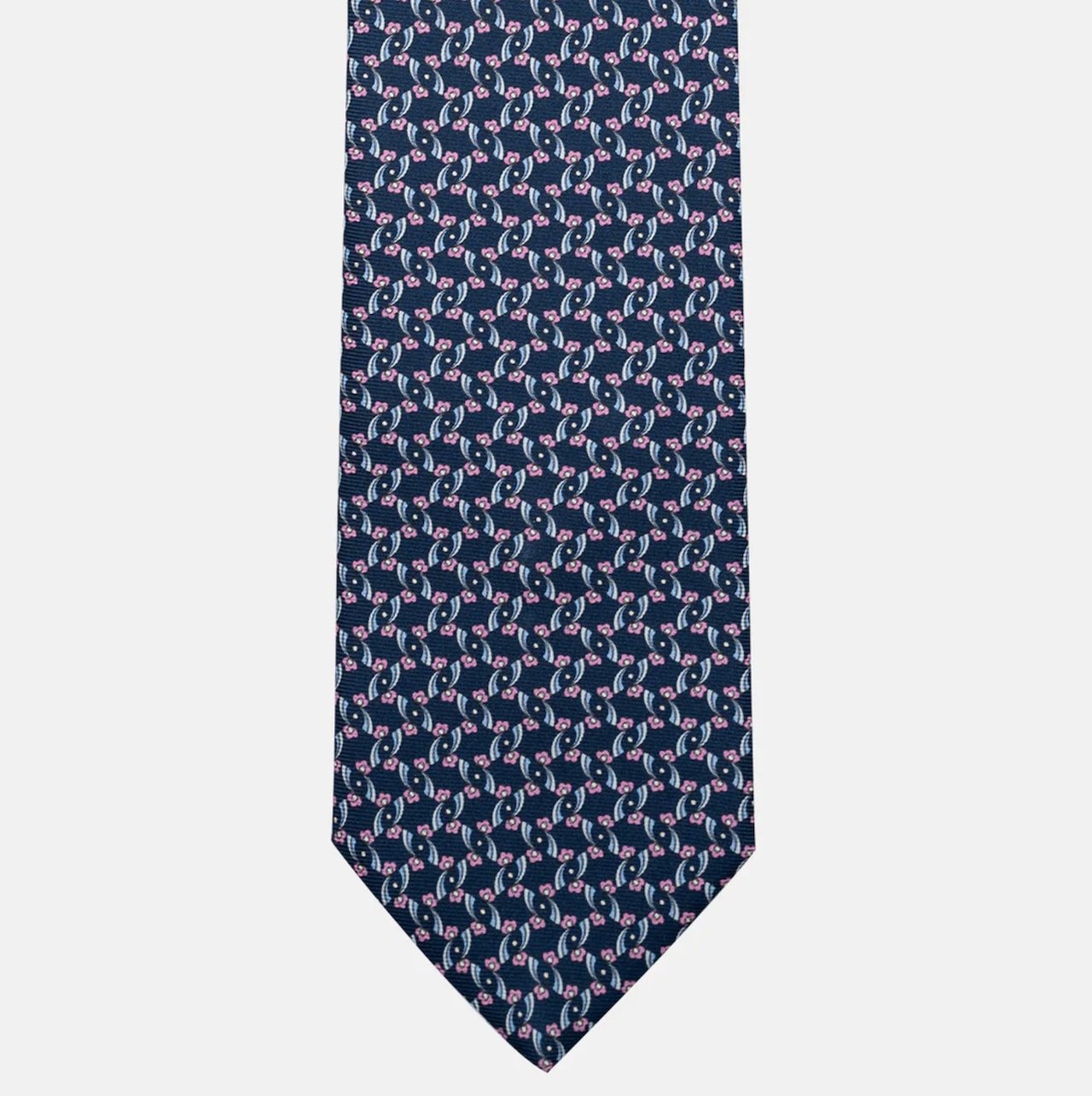 3-Fold Silk Tie, Floral Pattern, Blue Pink - JA056337-12