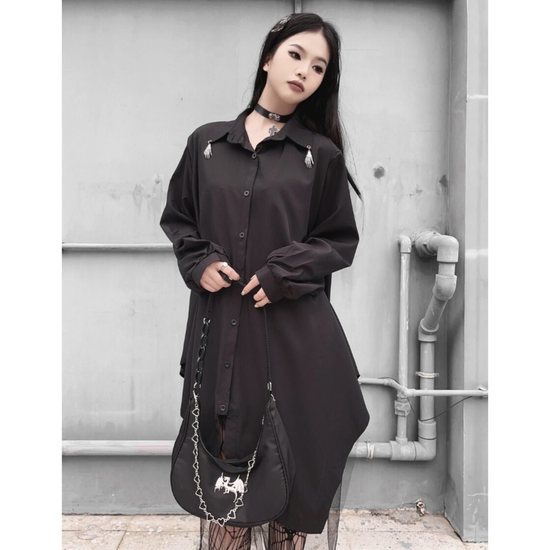 Miub サブカル服 シャツワンピ アシンメトリー レース レイヤード 