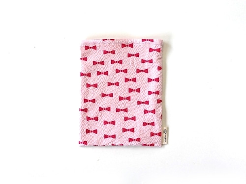ハリネズミ用寝袋 S（夏用） 綿リップル×スムースニット リボン ピンク / Small Snuggle Sack for Hedgehog for Summer
