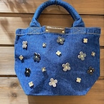 デニムランチバッグ(花色グレージュブラック)